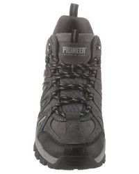 dunkelgraue Lederarbeitsstiefel von Pioneer Authentic Jeans