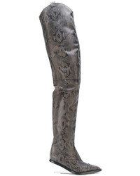 dunkelgraue Lederstiefel mit Schlangenmuster von MM6 MAISON MARGIELA
