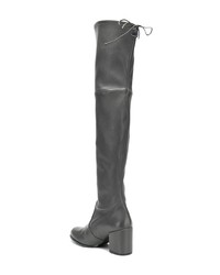 dunkelgraue Overknee Stiefel aus Leder von Stuart Weitzman