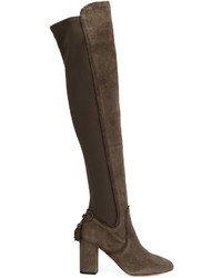 dunkelgraue Overknee Stiefel aus Wildleder von Aquazzura
