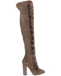 dunkelgraue Overknee Stiefel aus Wildleder von Aquazzura