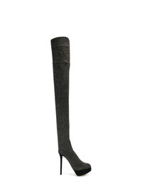 dunkelgraue Overknee Stiefel aus Wildleder von Charlotte Olympia