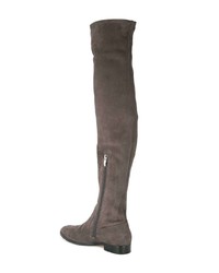 dunkelgraue Overknee Stiefel aus Wildleder von Sergio Rossi