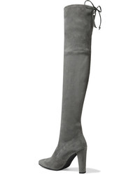 dunkelgraue Overknee Stiefel aus Wildleder von Stuart Weitzman