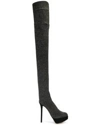 dunkelgraue Overknee Stiefel aus Wildleder von Charlotte Olympia