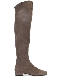 dunkelgraue Overknee Stiefel aus Wildleder von Saint Laurent