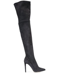 dunkelgraue Overknee Stiefel aus Wildleder von Sergio Rossi