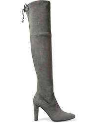 dunkelgraue Overknee Stiefel aus Wildleder von Stuart Weitzman