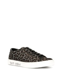 dunkelgraue Segeltuch niedrige Sneakers mit Leopardenmuster von Saint Laurent