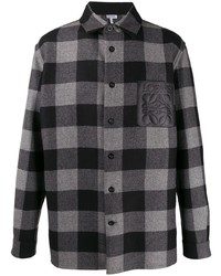 dunkelgraue Shirtjacke mit Vichy-Muster
