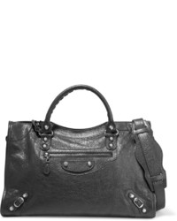 dunkelgraue Shopper Tasche aus Leder mit Reliefmuster von Balenciaga