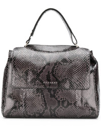 dunkelgraue Shopper Tasche aus Leder mit Schlangenmuster von Orciani