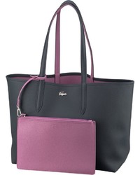 dunkelgraue Shopper Tasche aus Leder von Lacoste