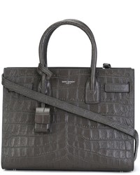 dunkelgraue Shopper Tasche aus Leder von Saint Laurent