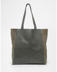 dunkelgraue Shopper Tasche aus Leder von Warehouse