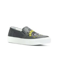 dunkelgraue Slip-On Sneakers aus Leder von Kenzo