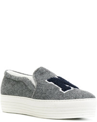 dunkelgraue Slip-On Sneakers aus Leder von Joshua Sanders