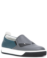 dunkelgraue Slip-On Sneakers aus Leder von Fendi