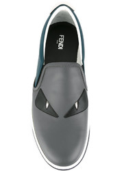 dunkelgraue Slip-On Sneakers aus Leder von Fendi