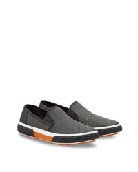 dunkelgraue Slip-On Sneakers aus Segeltuch von Prada