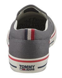 dunkelgraue Slip-On Sneakers aus Segeltuch von Tommy Jeans