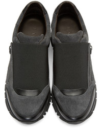 dunkelgraue Slip-On Sneakers aus Wildleder von Lanvin