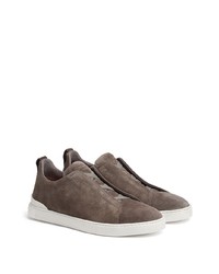 dunkelgraue Slip-On Sneakers aus Wildleder von Ermenegildo Zegna