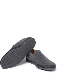 dunkelgraue Slip-On Sneakers aus Wildleder von Tod's