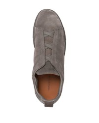 dunkelgraue Slip-On Sneakers aus Wildleder von Zegna