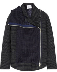 dunkelgraue Tweed-Jacke mit Hahnentritt-Muster von Sacai