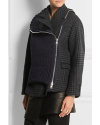 dunkelgraue Tweed-Jacke mit Hahnentritt-Muster von Sacai