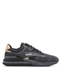 dunkelgraue verzierte Leder niedrige Sneakers von BOSS
