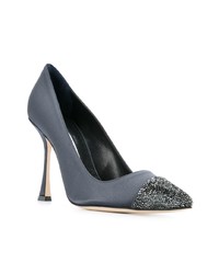 dunkelgraue verzierte Leder Pumps von Manolo Blahnik