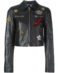 dunkelgraue verzierte Lederjacke von Dolce & Gabbana