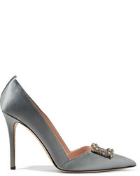 dunkelgraue verzierte Satin Pumps