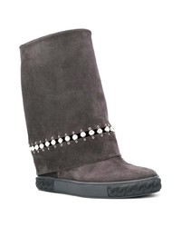 dunkelgraue Wildleder mittelalte Stiefel von Casadei