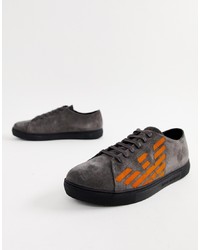 dunkelgraue Wildleder niedrige Sneakers von Emporio Armani
