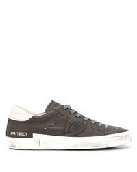 dunkelgraue Wildleder niedrige Sneakers von Philippe Model Paris