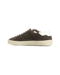 dunkelgraue Wildleder niedrige Sneakers von Saint Laurent