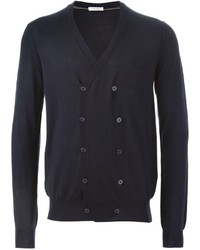 dunkelgraue zweireihige Strickjacke