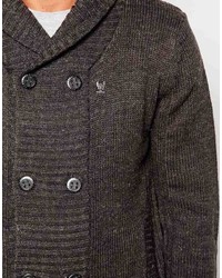 dunkelgraue zweireihige Strickjacke