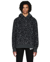 dunkelgrauer bedruckter Fleece-Pullover mit einem Kapuze von Billionaire Boys Club