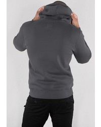 dunkelgrauer bedruckter Pullover mit einem Kapuze von Alpha Industries