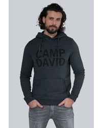 dunkelgrauer bedruckter Pullover mit einem Kapuze von Camp David