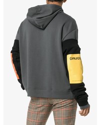 dunkelgrauer bedruckter Pullover mit einem Kapuze von Raf Simons