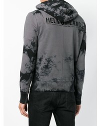 dunkelgrauer bedruckter Pullover mit einem Kapuze von Helmut Lang