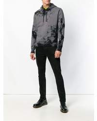 dunkelgrauer bedruckter Pullover mit einem Kapuze von Helmut Lang