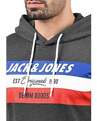 dunkelgrauer bedruckter Pullover mit einem Kapuze von Jack & Jones