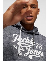 dunkelgrauer bedruckter Pullover mit einem Kapuze von Jack & Jones