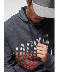 dunkelgrauer bedruckter Pullover mit einem Kapuze von Jack & Jones